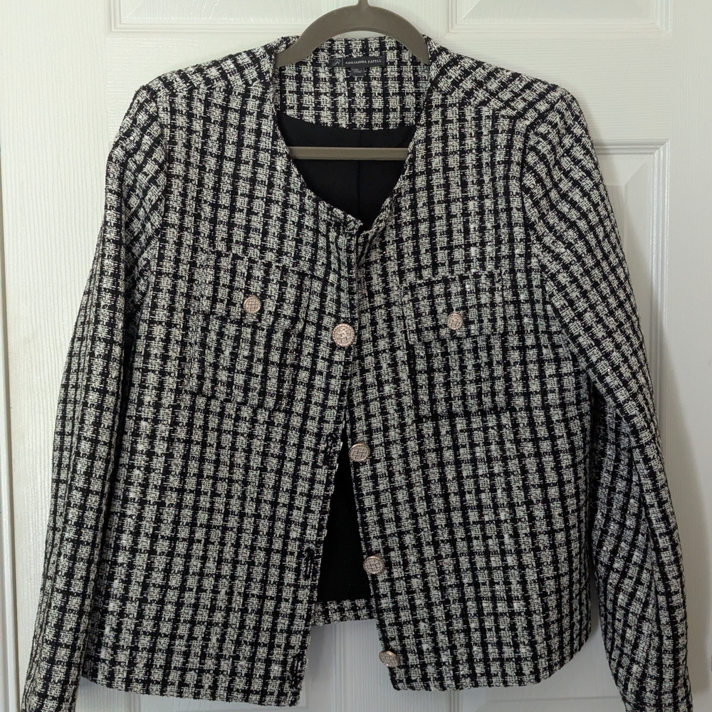Adrianna Papell Black and White Checkered Blazer